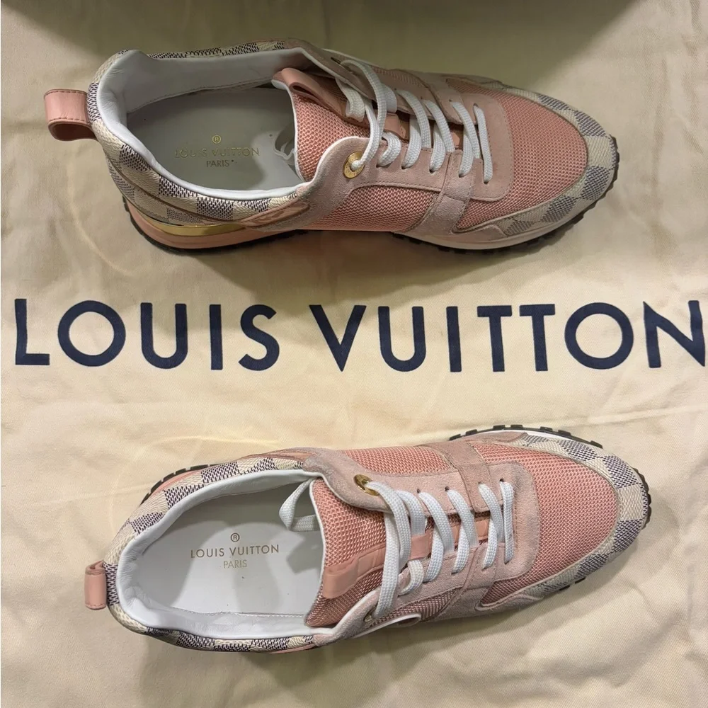Louis Vuitton Pink and Damier Azur Run Away Sneakers - Picture 14 of 16